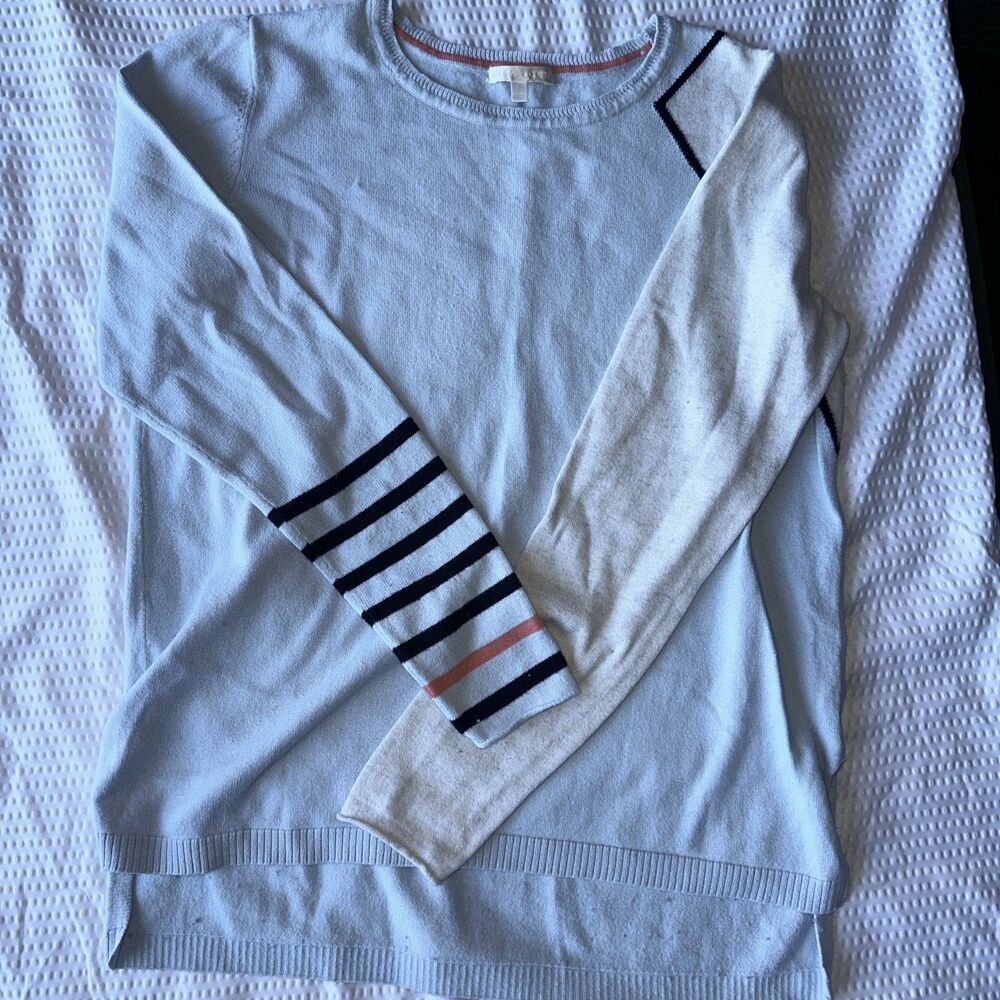 Lisa Todd womens cotton cashmere Light Blue Stripes crewneck sweater Size M
